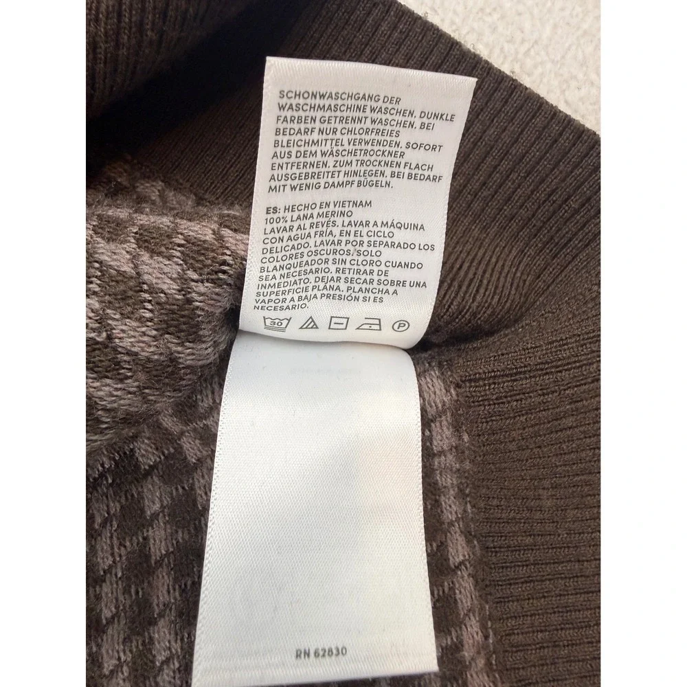 Lands' End Cardigan Mens L Brown Houndstooth Merino Wool Button Polo Sweater